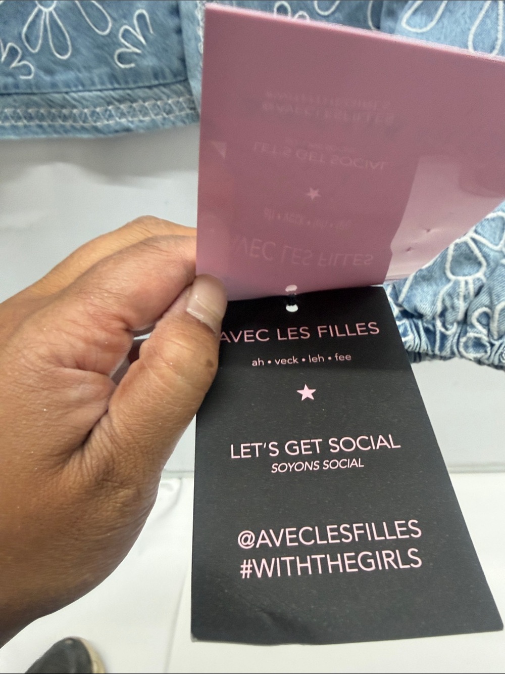 Avec Les Filles Black and Pink Brand Jean Jacket - Picture 2 of 5